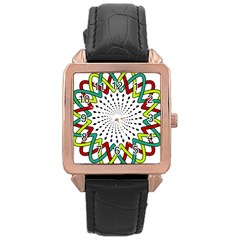Round Star Colors Illusion Mandala Rose Gold Leather Watch 