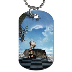 Cute Little Fairy With Wolf On The Beach Dog Tag (one Side) by FantasyWorld7