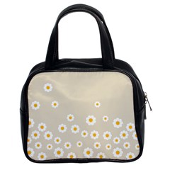 White Daisies Flower Pattern On Vintage Pastel Beige Background Retro Style Classic Handbag (two Sides) by genx