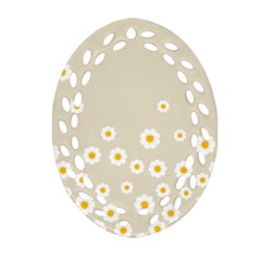 White Daisies Flower Pattern On Vintage Pastel Beige Background Retro Style Oval Filigree Ornament (two Sides) by genx