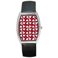 Graphic Heart Pattern Red White Barrel Style Metal Watch by Pakrebo