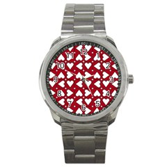Graphic Heart Pattern Red White Sport Metal Watch by Pakrebo