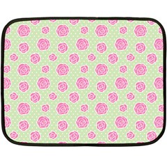 Roses Flowers Pink And Pastel Lime Green Pattern With Retro Dots Fleece Blanket (mini) by genx