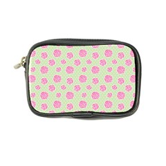 Roses Flowers Pink And Pastel Lime Green Pattern With Retro Dots Coin Purse by genx