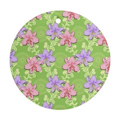 Lily Flowers Green Plant Natural Ornament (round)