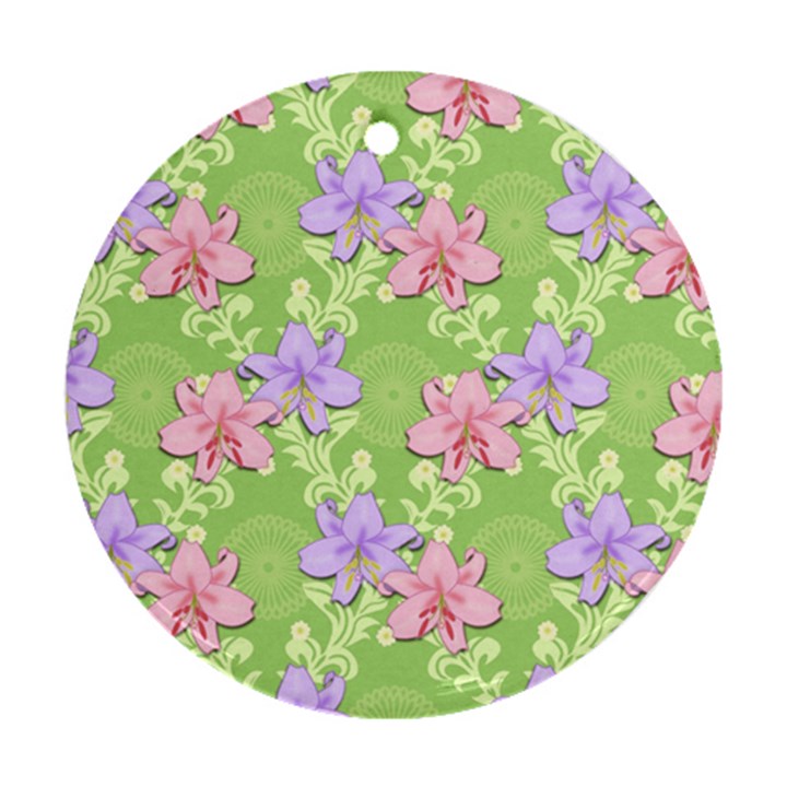 Lily Flowers Green Plant Natural Ornament (Round)