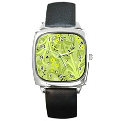 Seamless Pattern Green Garden Square Metal Watch