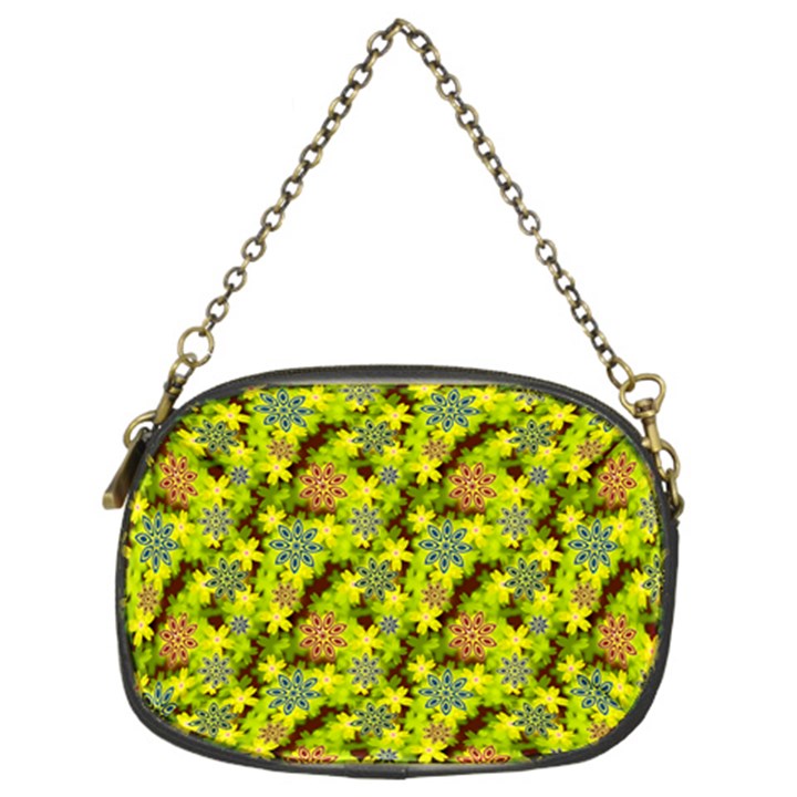 Flowers Yellow Red Blue Seamless Chain Purse (Two Sides)