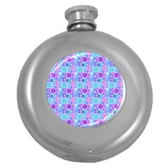 Flowers Light Blue Purple Magenta Round Hip Flask (5 Oz) by Pakrebo