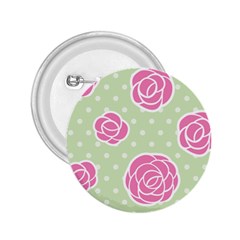 Roses flowers pink and pastel lime green pattern with retro dots 2.25  Buttons