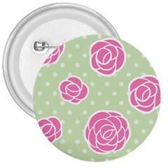 Roses flowers pink and pastel lime green pattern with retro dots 3  Buttons