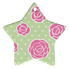 Roses flowers pink and pastel lime green pattern with retro dots Ornament (Star)
