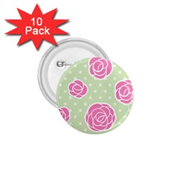 Roses flowers pink and pastel lime green pattern with retro dots 1.75  Buttons (10 pack)