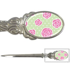 Roses flowers pink and pastel lime green pattern with retro dots Letter Opener