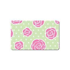 Roses flowers pink and pastel lime green pattern with retro dots Magnet (Name Card)
