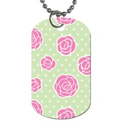 Roses flowers pink and pastel lime green pattern with retro dots Dog Tag (One Side)