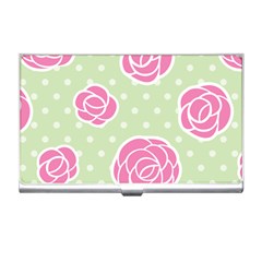Roses flowers pink and pastel lime green pattern with retro dots Business Card Holder