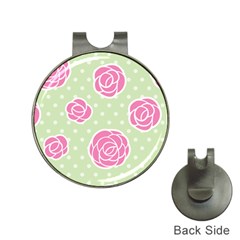 Roses flowers pink and pastel lime green pattern with retro dots Hat Clips with Golf Markers