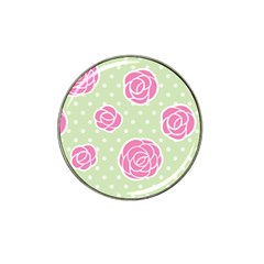 Roses Flowers Pink And Pastel Lime Green Pattern With Retro Dots Hat Clip Ball Marker by genx