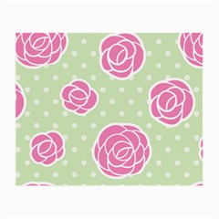 Roses flowers pink and pastel lime green pattern with retro dots Small Glasses Cloth