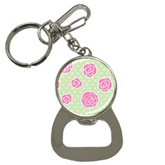Roses flowers pink and pastel lime green pattern with retro dots Bottle Opener Key Chains