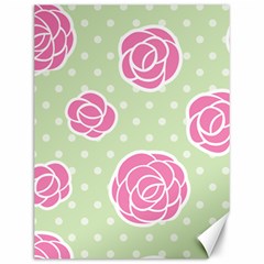 Roses flowers pink and pastel lime green pattern with retro dots Canvas 12  x 16 