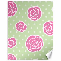 Roses flowers pink and pastel lime green pattern with retro dots Canvas 18  x 24 