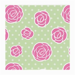 Roses flowers pink and pastel lime green pattern with retro dots Medium Glasses Cloth (2-Side)