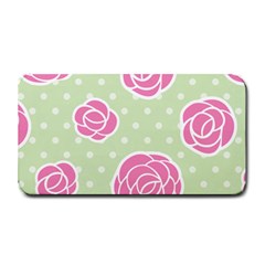 Roses flowers pink and pastel lime green pattern with retro dots Medium Bar Mats