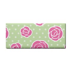 Roses flowers pink and pastel lime green pattern with retro dots Hand Towel