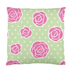Roses flowers pink and pastel lime green pattern with retro dots Standard Cushion Case (One Side)
