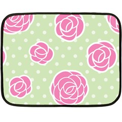 Roses flowers pink and pastel lime green pattern with retro dots Double Sided Fleece Blanket (Mini) 