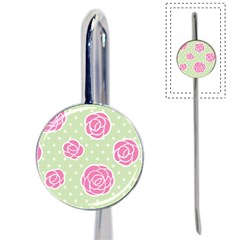 Roses flowers pink and pastel lime green pattern with retro dots Book Mark