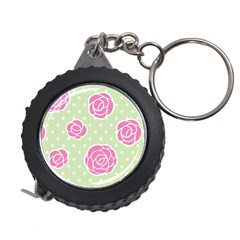 Roses flowers pink and pastel lime green pattern with retro dots Measuring Tape