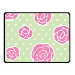 Roses flowers pink and pastel lime green pattern with retro dots Fleece Blanket (Small)