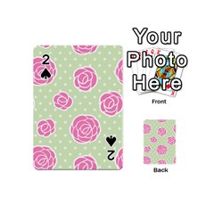 Roses flowers pink and pastel lime green pattern with retro dots Playing Cards 54 (Mini)