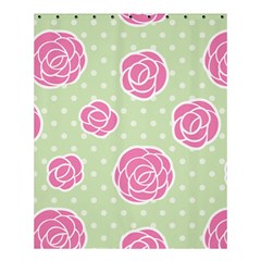 Roses Flowers Pink And Pastel Lime Green Pattern With Retro Dots Shower Curtain 60  X 72  (medium)  by genx