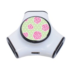 Roses Flowers Pink And Pastel Lime Green Pattern With Retro Dots 3-port Usb Hub by genx