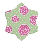 Roses flowers pink and pastel lime green pattern with retro dots Ornament (Snowflake) Front