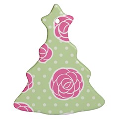 Roses flowers pink and pastel lime green pattern with retro dots Ornament (Christmas Tree) 