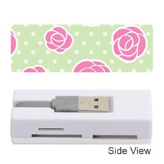 Roses flowers pink and pastel lime green pattern with retro dots Memory Card Reader (Stick)