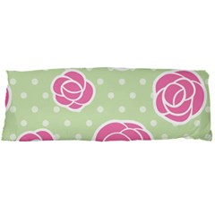 Roses Flowers Pink And Pastel Lime Green Pattern With Retro Dots Body Pillow Case Dakimakura (two Sides) by genx