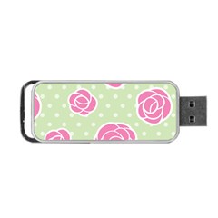 Roses flowers pink and pastel lime green pattern with retro dots Portable USB Flash (One Side)