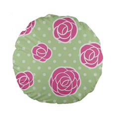 Roses flowers pink and pastel lime green pattern with retro dots Standard 15  Premium Round Cushions