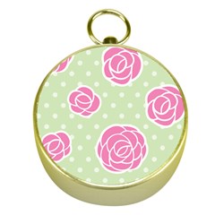 Roses flowers pink and pastel lime green pattern with retro dots Gold Compasses