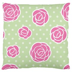Roses flowers pink and pastel lime green pattern with retro dots Standard Flano Cushion Case (Two Sides)
