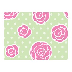 Roses flowers pink and pastel lime green pattern with retro dots Double Sided Flano Blanket (Mini) 