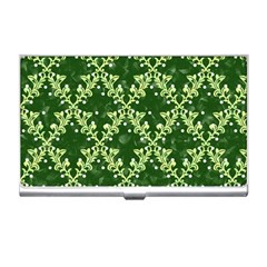 White Flowers Green Damask Business Card Holder by Pakrebo