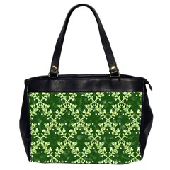 White Flowers Green Damask Oversize Office Handbag (2 Sides) by Pakrebo