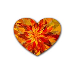 Flower Blossom Red Orange Abstract Heart Coaster (4 Pack)  by Pakrebo